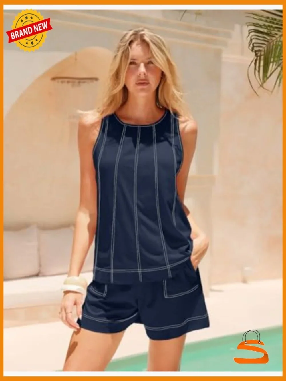 Women's 2 Piece Summer Tank Top and Shorts Matching Set Vacation Outfit